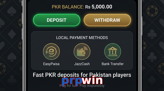 Deposit and withdrawal screen with PKR methods